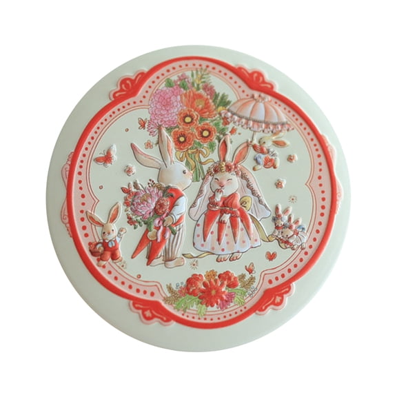 Drum - Shaped Wedding Favor Tin Box, Bunny & Floral Patterned Candy Storage Container with Decorative Design, for Wedding Favors, Party Gifts, Home Decor
