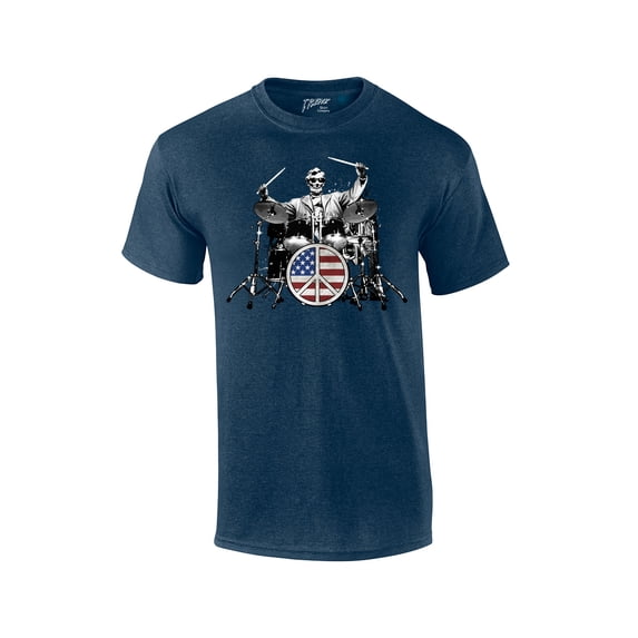 Drum Short Sleeve T-shirt Rock 101 Abe Lincoln Drumming Drummer Rock Funny Abraham Retro Heavy Metal -Heathernavy-Small