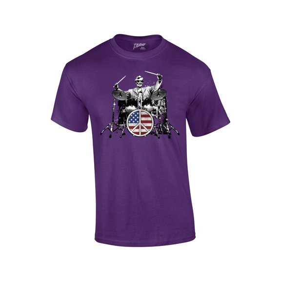 Drum Short Sleeve T-shirt Rock 101 Abe Lincoln Drumming Drummer Rock Funny Abraham Retro Heavy Metal -Purple-Small