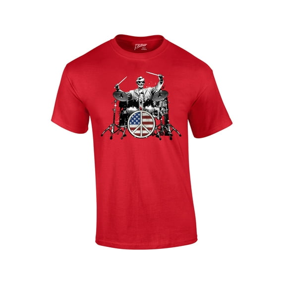 Drum Short Sleeve T-shirt Rock 101 Abe Lincoln Drumming Drummer Rock Funny Abraham Retro Heavy Metal -Red-XL