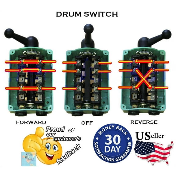 Drum Switch Forward Off Reverse Motor Control RainProof 60A Machinery Control
