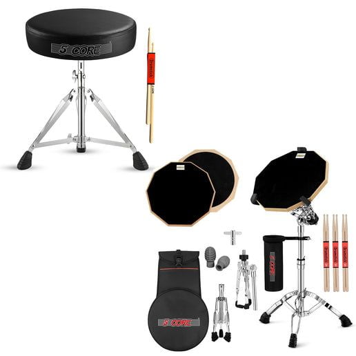 Drum Throne Adjustable Guitar Stool Padded Seat + Drum Practice Pad