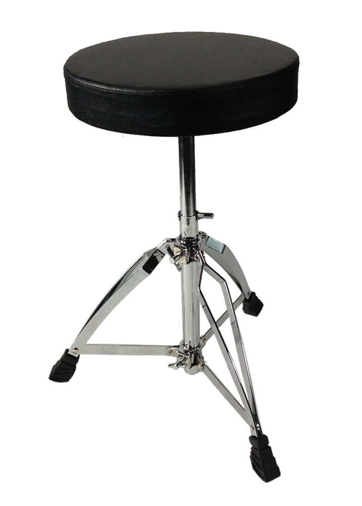 EDMBG Drum Throne Chrome Double Braced Adjustable Round Swivel Seat Stool