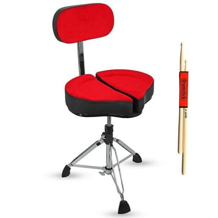 Drum Throne Padded Guitar Stool Backrest Drummer Seat for Adults & Kids - DS GT RED-VEL BKREST