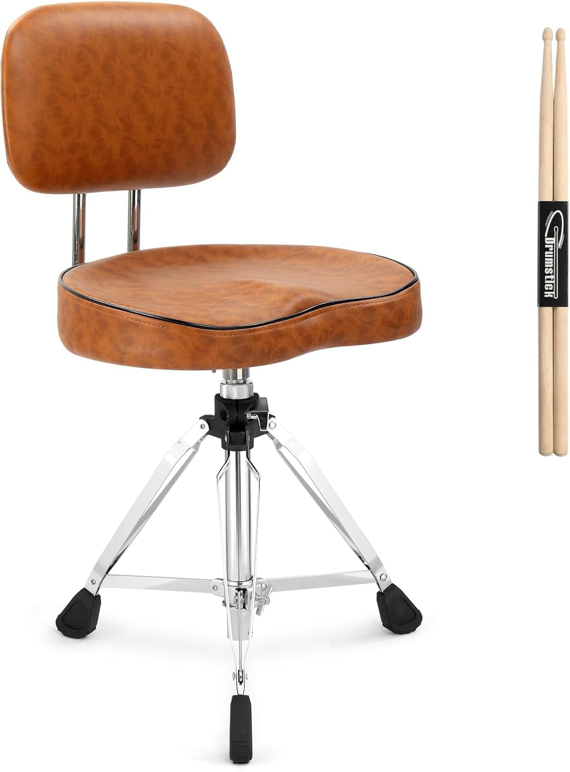 Drum Throne with Backrest, Butt Shape Seat Height Adjustable Drum Stool Heavy Duty Chair with Drum Sticks for Adult Drummers, Large (Brown)