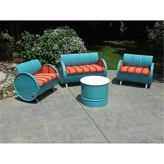 Drum Works Furniture 3004 4 Piece Santa Fe Indoor & Outdoor Garden Patio Seating Group Set, Turquoise & Multi Color - 31 x 45 x 24 in.