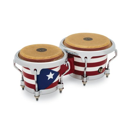 Drum Workshop Mini Bongos Chrome Hardware Puerto Rican Flag, Multicolor, 2.8 lb