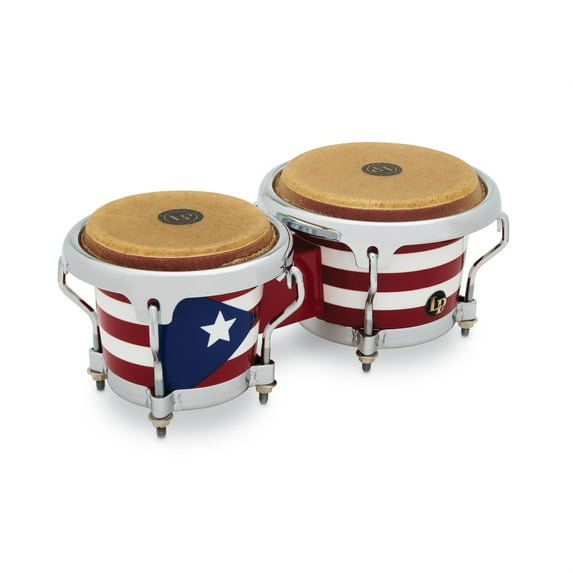 Drum Workshop Mini Bongos Chrome Hardware Puerto Rican Flag, Multicolor, 2.8 lb