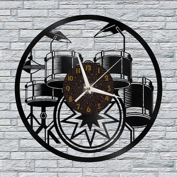 Drum kit Vinyl Wall Clock, Vinyl Record Clock Wall Art Silent & Non-ticking(12 inchs C)