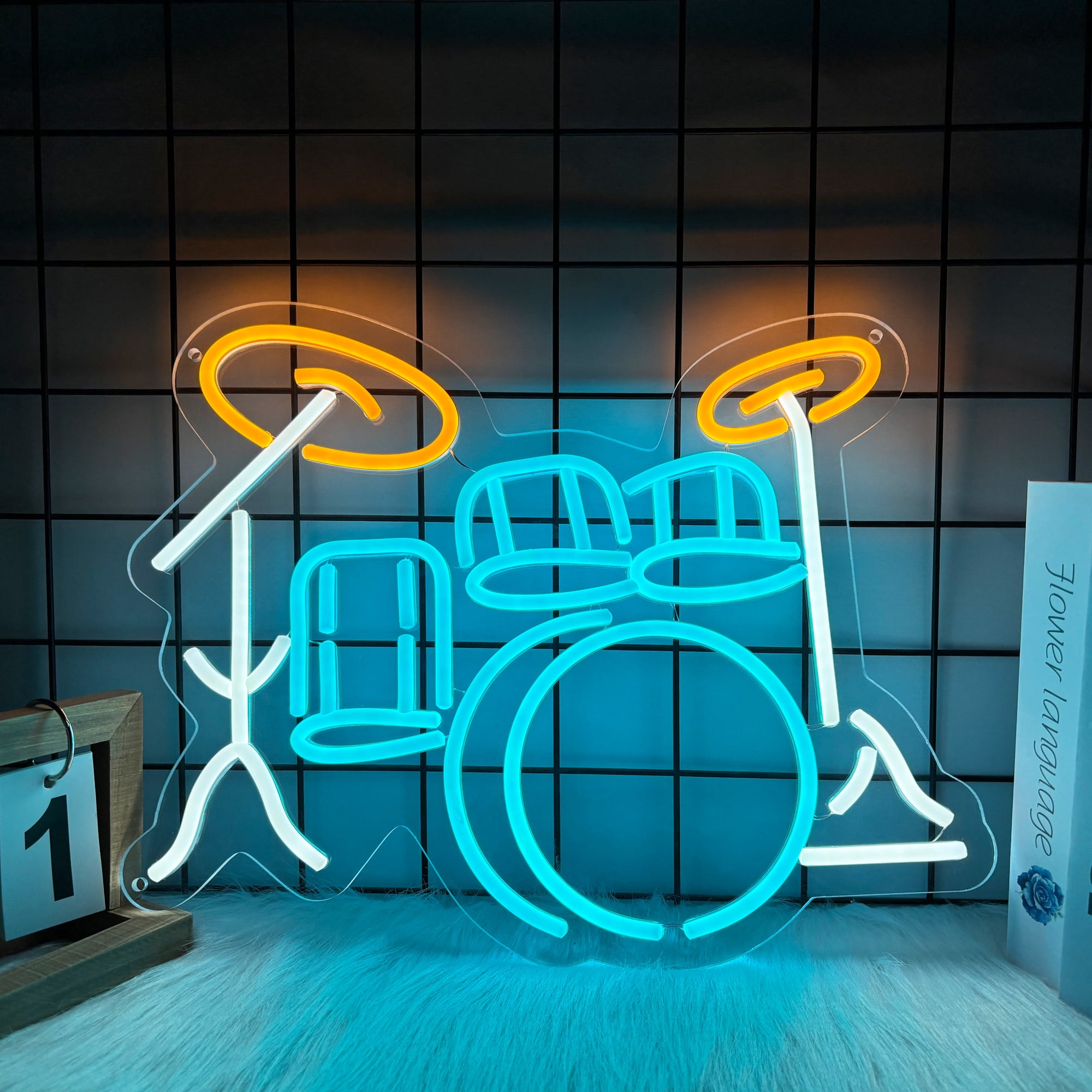 Drum set Neon Sign for Wall Decor,Kids USB Powered Drum set Led Sign, Reusable Drum set Light Up Sign for Boys and Girls, Light Up Sign for Bedroom and Livingroom
