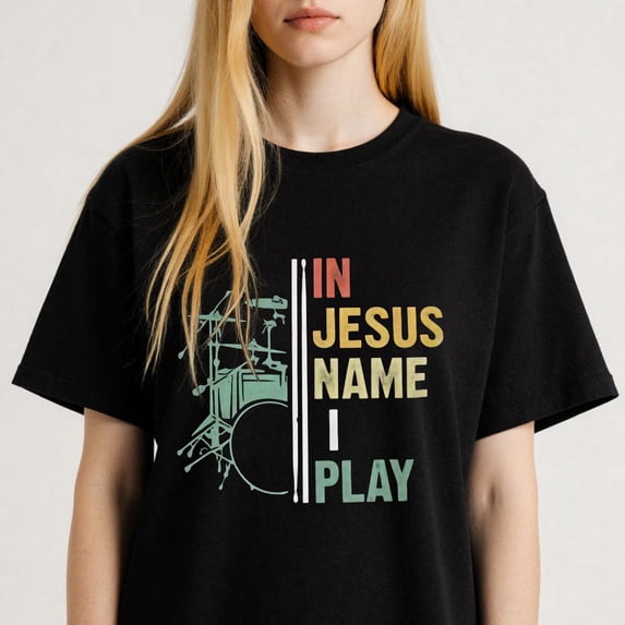 Drum themed Graphic for Music Lovers Inspirational Christian Casual Tee print T Shirt