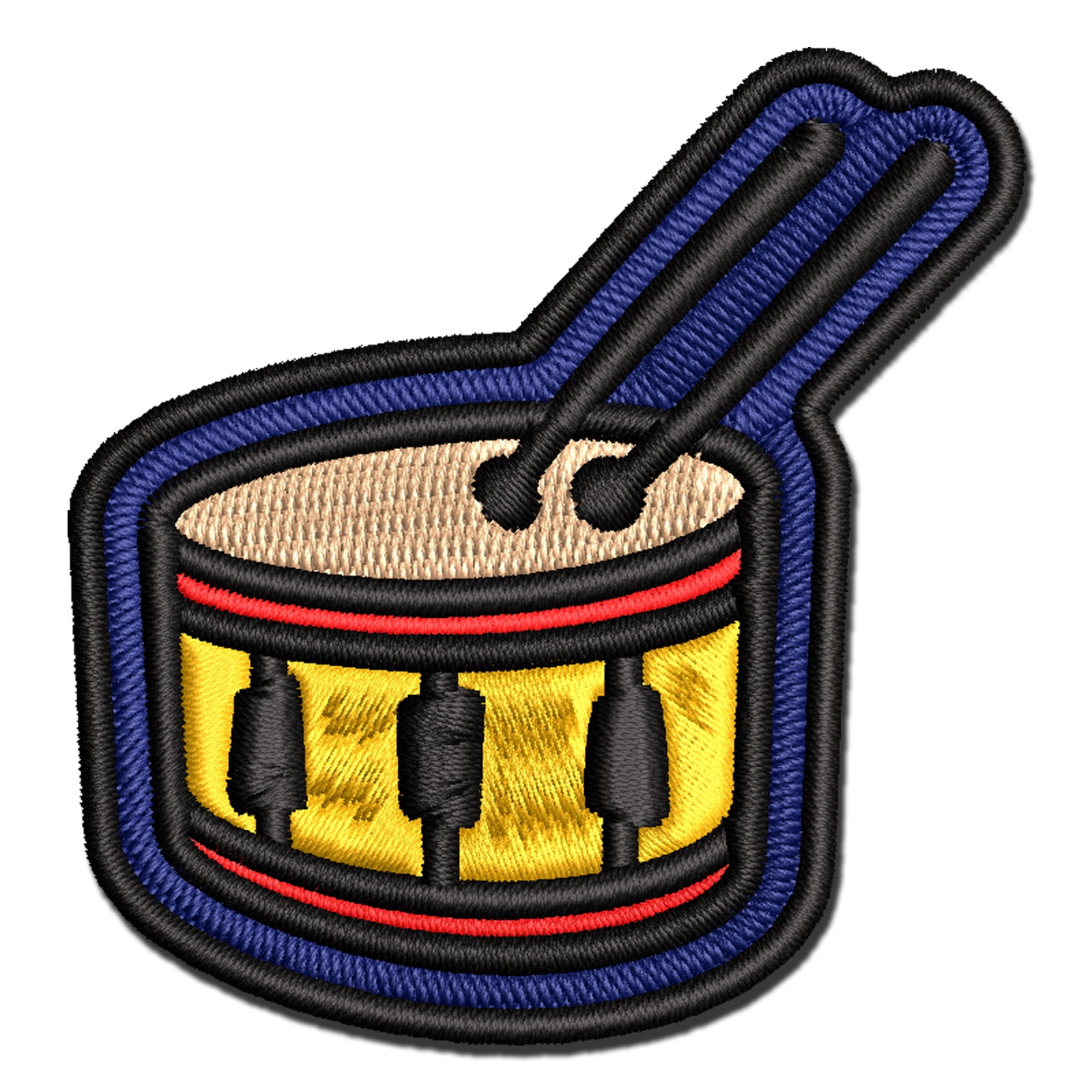 Drum with Sticks Music Instrument Doodle Applique Multi-Color Embroidered Hook & Loop Patch - 3.5 Inch Large