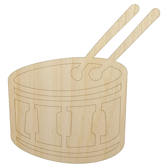 Drum with Sticks Music Instrument Doodle Wood Shape Unfinished Piece Cutout Craft DIY Projects - 4.70 Inch Size - 1/4 Inch Thick