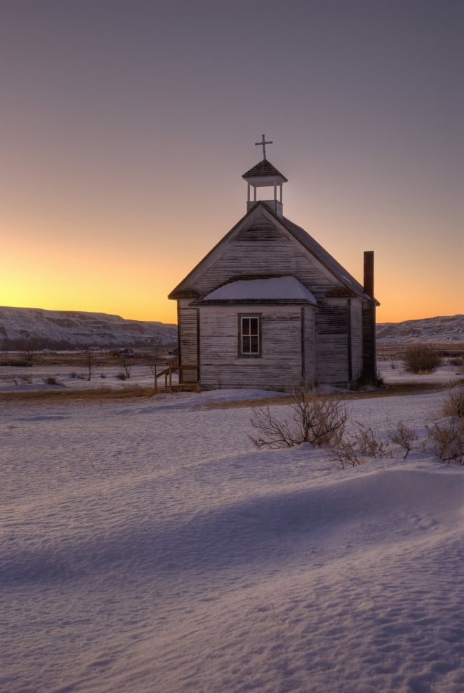 Drumheller Alberta Canada Exterior Of Small Chapel In Winter Sunset Canvas Art - Philippe Widling Design Pics (11 x 17)