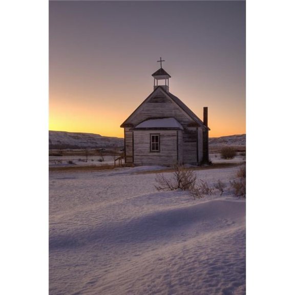 Drumheller Alberta Canada - Exterior of Small Chapel in Winter Sunset Poster Print, Large - 22 x 34