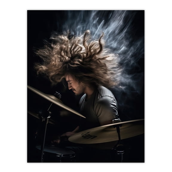 Drummer Action Mid-Performance Photograph Hard Rock Drums Music Gig Musician Extra Large XL Wall Art Poster Print