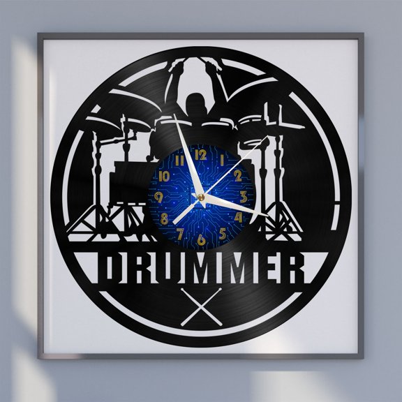 Drummer Band Playing 12 Inch Vinyl Record Wall Clock - Silent, Creative, and Unique Clock for Living Room, Entryway, or Bedroom Decor - Perfect Gift Idea(12 inchs B without LED)