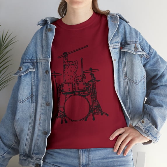 Drummer Cat Music Lover Musician Playing The Drums T-Shirt