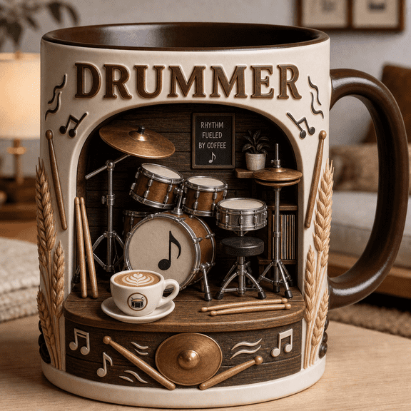 Drummer Coffee Lover Mug Personalized Custom Coffee Cup Music Gift for Dad