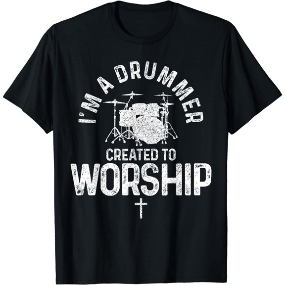Drummer Created To Worship Drums Christian Drummer Gift T-Shirt