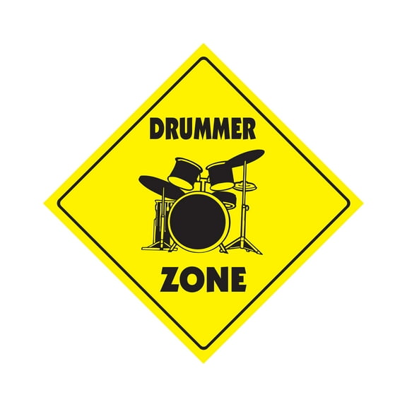 Drummer Crossing Decal Zone Xing | Indoor/Outdoor | 4" Tall drum sticks musician band rock play music lessons teacher