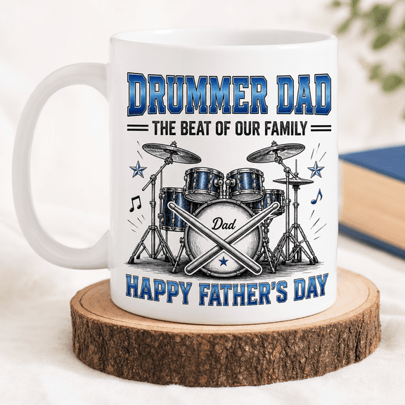 Drummer Dad Mug Happy Father’s Day Coffee Cup, Drum Dad Gift from Son