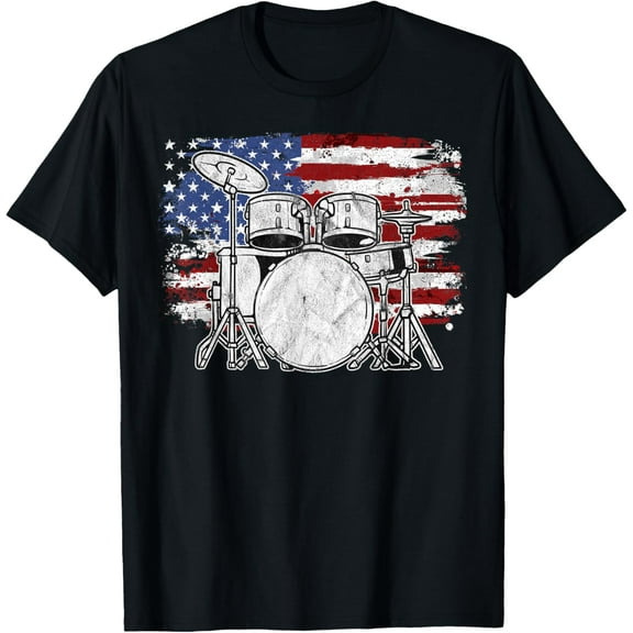 Drummer Drum Set Drums USA Flag American 4th Of July Gift T-Shirt