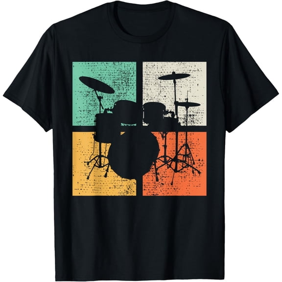 Drummer Drumset Gift Vintage T-ShirtMen and women, Black T-shirt, size: Extra large