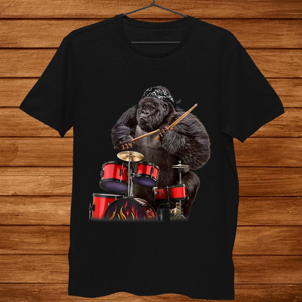 Drummer Gorilla Playing Drum Rock N Roll Shirt Gift Black Unisex T