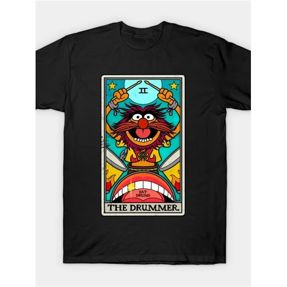 The Drummer Graphic T-Shirt for Men - 100% Cotton, Machine Washable, Black with Colorful Drumming Illustration, Sizes S to 3XL, Perfect Gift for Music Lovers