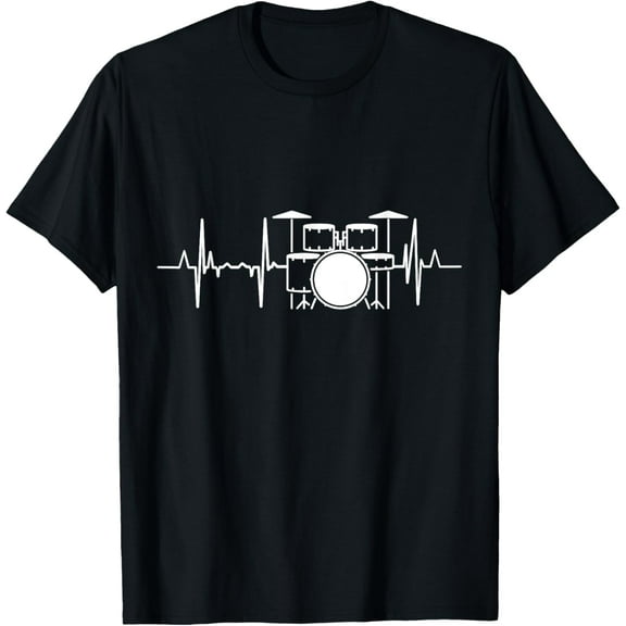 Drummer Heartbeat Pulse Line Drum Kit T-Shirt