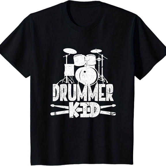 Drummer Kid Funny Drum Set Drummer Boy T-Shirt.