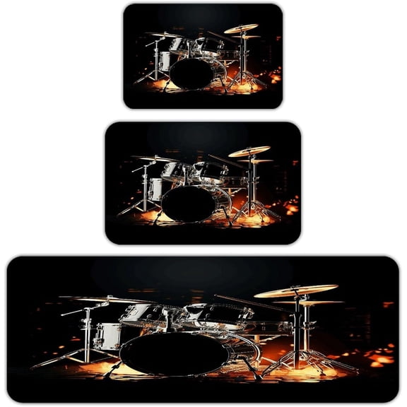 Drummer Kitchen Rugs Sets of 3 Washable Kitchen Mats for Floor Non Slip Soft Kitchen Area Rug Anti Fatigue Kitchen Mats Farmhouse Kitchen Rugs for Laundry Desk Office