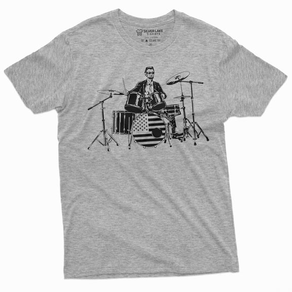 Drummer T-Shirt Abraham Lincoln Drumming Music Band Tee 4Th Of July Patriotic Usa Shirt (Medium Grey)