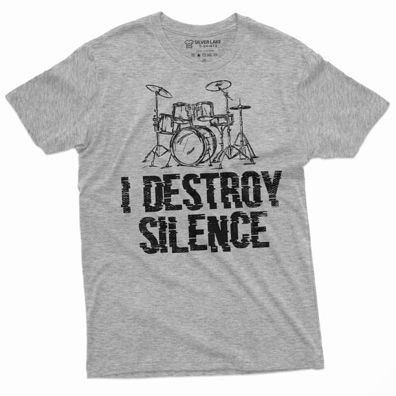 Drummer T-Shirt I Destroy Silence Drum Drumming Music Tee Musical Band T Shirt (X-Large Grey)