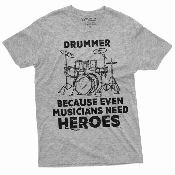 Drummer T-shirt funny gift drumming music musician band tee shirt Gift for him Men's funny shirt (Small Grey)