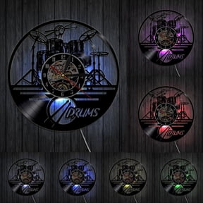 Drummers Drum Wall Clock Music Instrument Drum Kit Wall Decor Vinyl Record Wall Clock Music Lover Drummers Gift