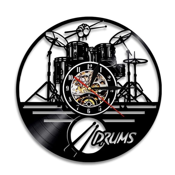 Drummers Personalized Drum Wall Clock Music Instrument Drum Kit Wall Decor Vinyl Record Wall Clock Music Lover Drummers Gift Without LED