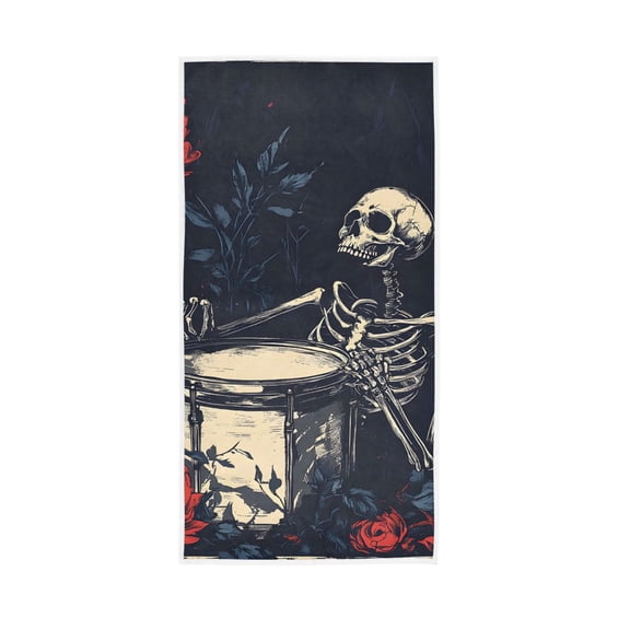 Drumming Skeleton and Rose Face Towel Absorbent Hand Towels Bath Sport Gym