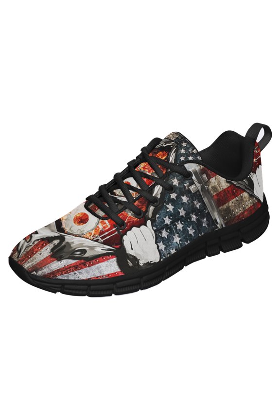 Drums And American Flag Running Shoes Sneakers Mesh Black Size 12