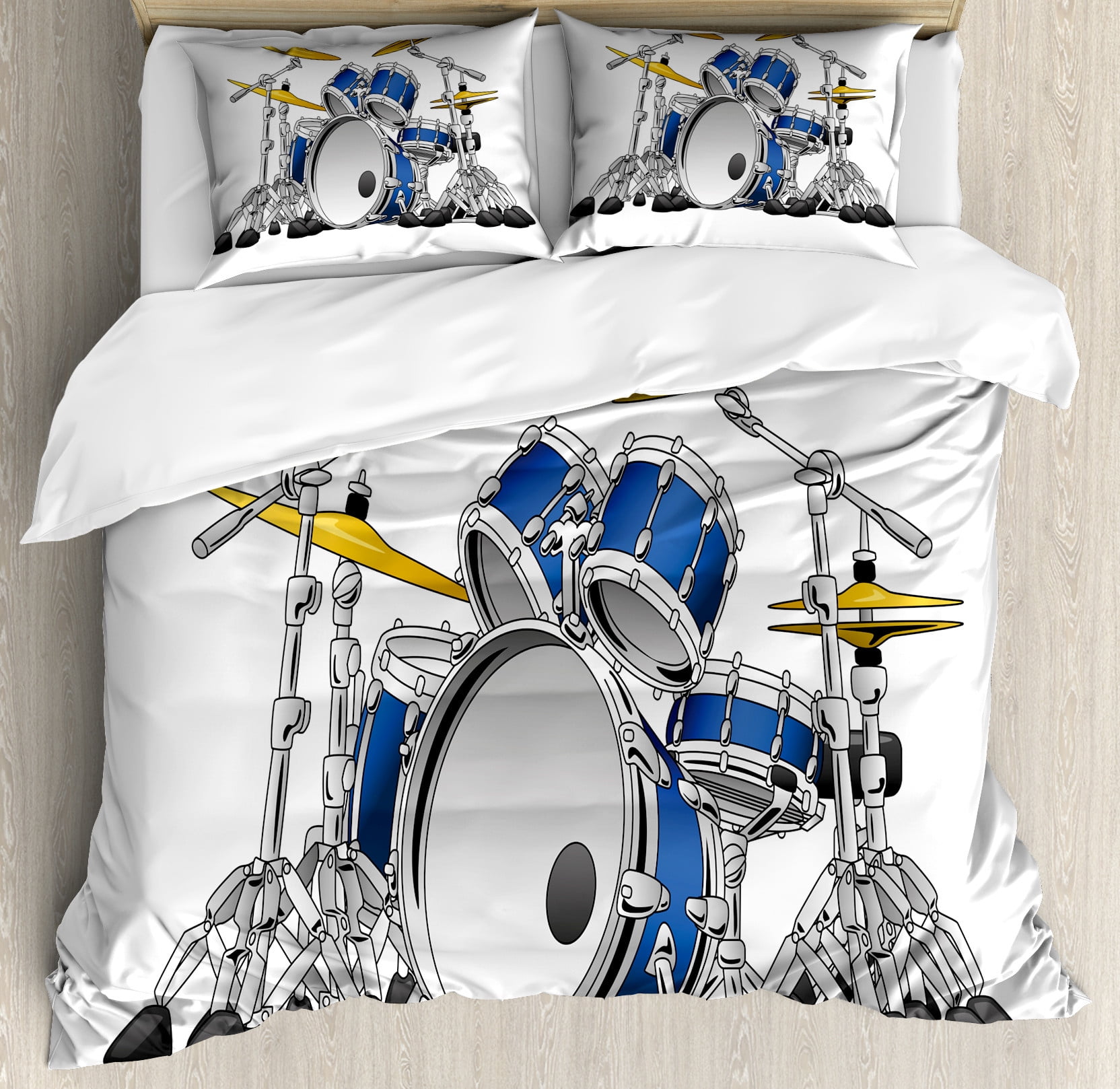 Drums Duvet Cover Set, Professional Percussion Instrument Rock Themed