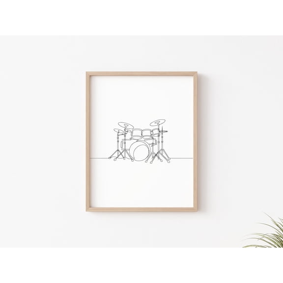 Drums Music One Line Drawing Wall Art, Unframed Canvas 8x10in