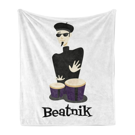 Drums Soft Flannel Fleece Throw Blanket, Cool Drummer Design with Beatnik Calligraphy on a Plain Background, Cozy Plush for Indoor and Outdoor Use, 50" x 70", Charcoal Grey White, by Ambesonne