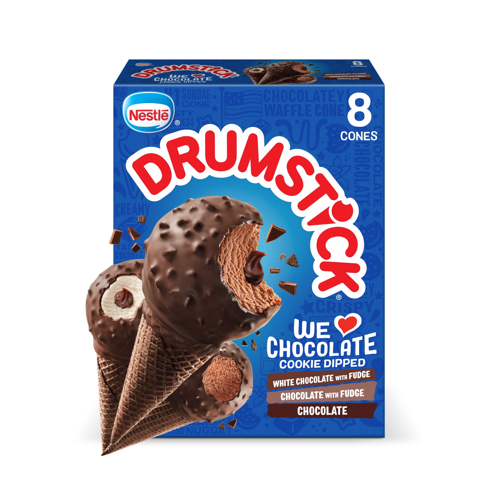 Drumstick Chocolate Cookie Dipped Ice Cream Cones Variety Pack 8