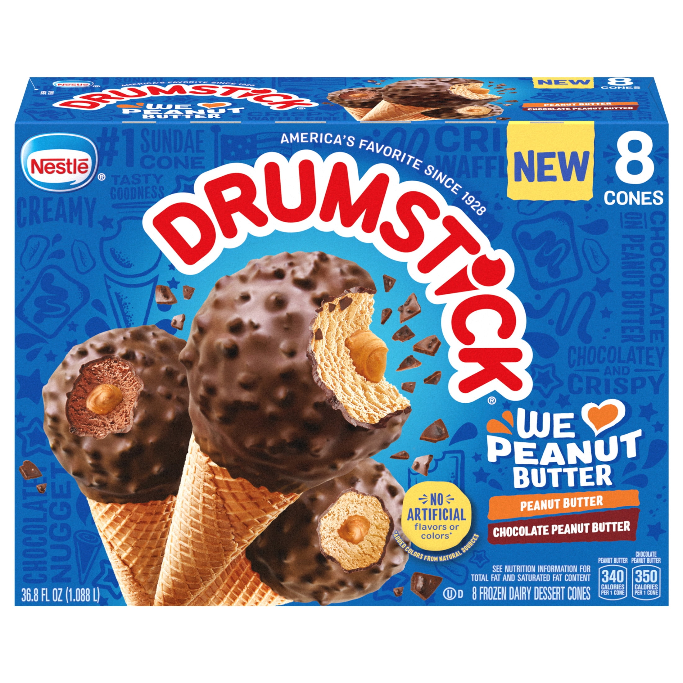 Sundae Stick Drumstick Chocolate or Peanut Butter Sundae Cones Variety Pack, Kosher ...