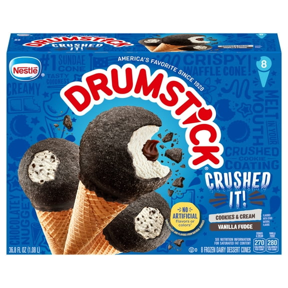 Drumstick Crushed It Cookies N Cream & Vanilla Fudge Sundae Cones, 8 Ct