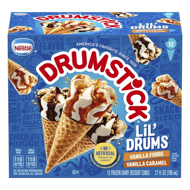 Drumstick Lil' Drums Fudge and Caramel Sundae Ice Cream Cones, 12 Count