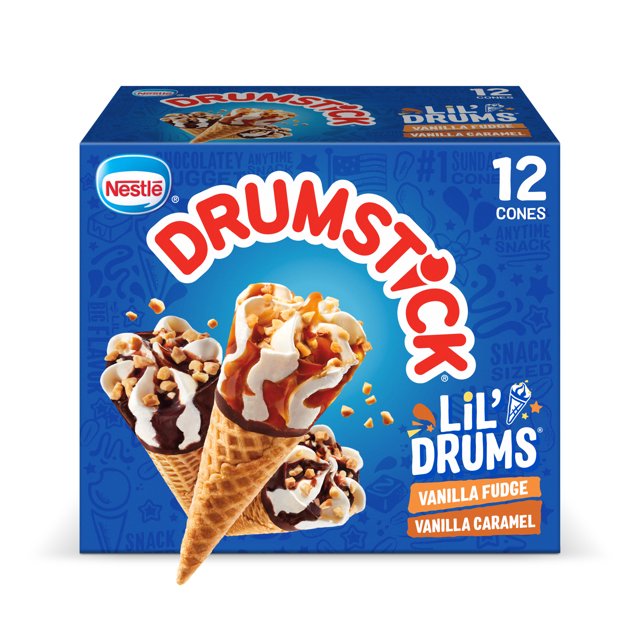 Drumstick Lil' Drums Fudge and Caramel Sundae Ice Cream Cones, 12 Count