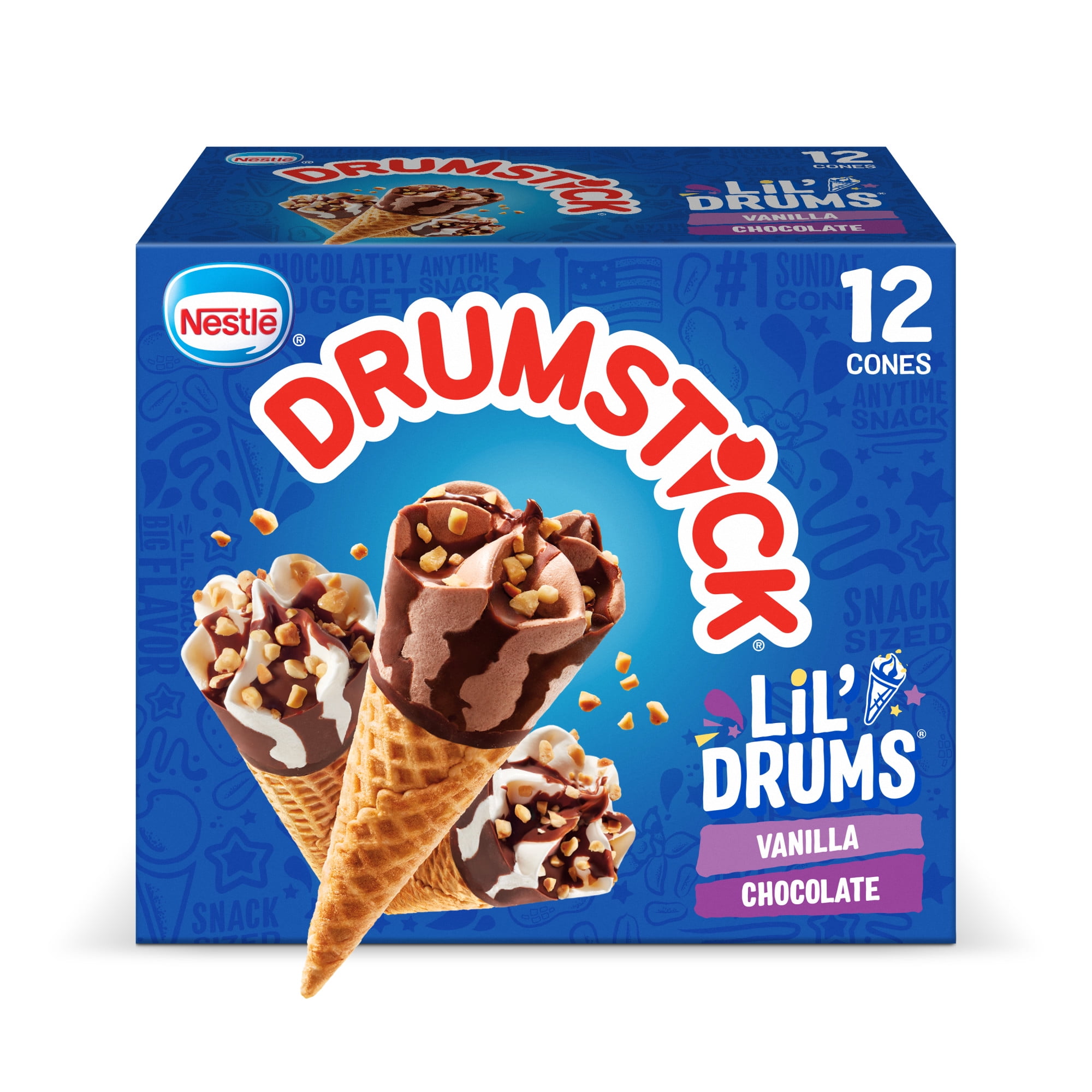 Drumstick Lil' Drums Vanilla & Chocolate Sundae Ice Cream Cones, Kosher, 12 Ct, 27.0 oz