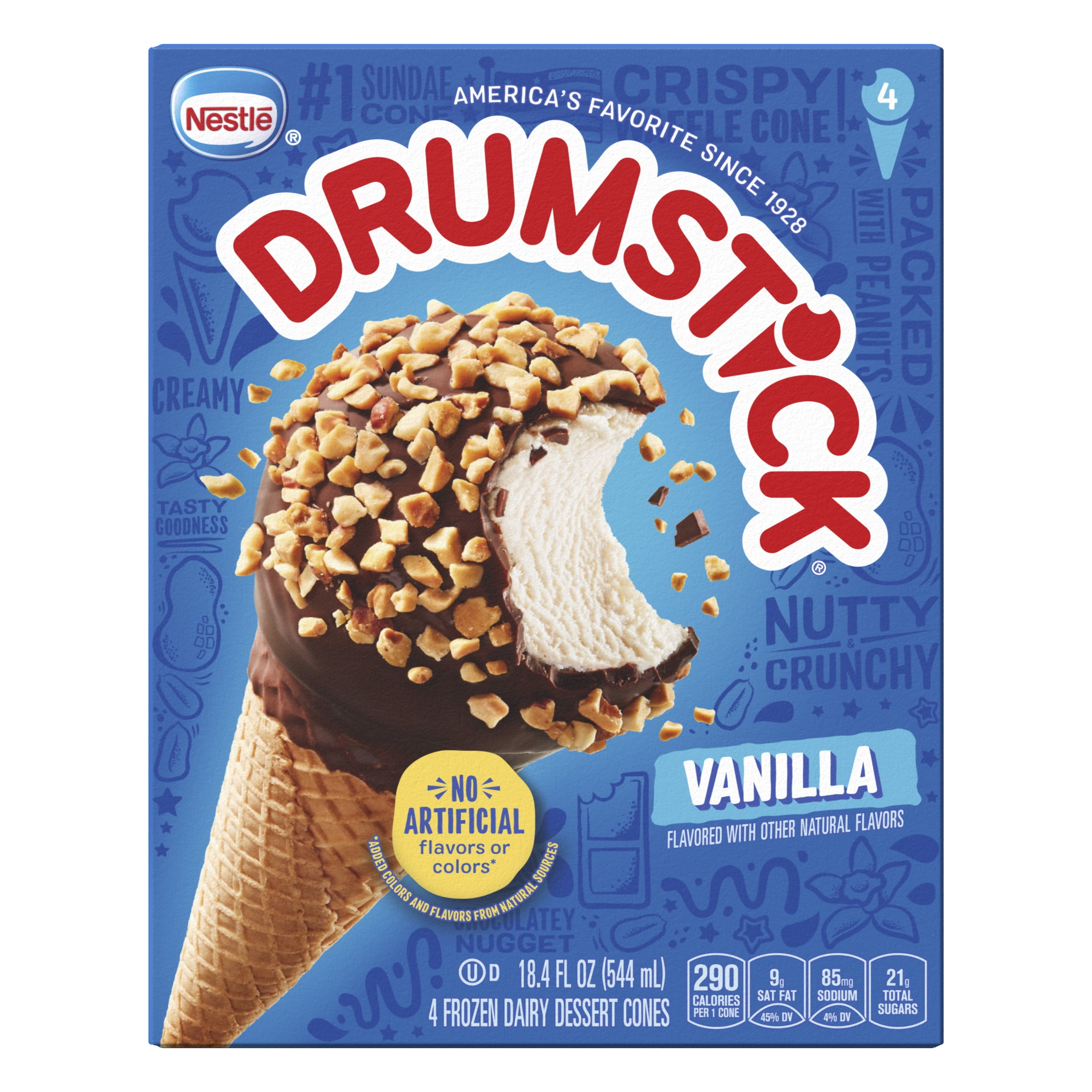 Drumstick Original Vanilla Sundae Ice Cream Cones Desser, 4 Ct
